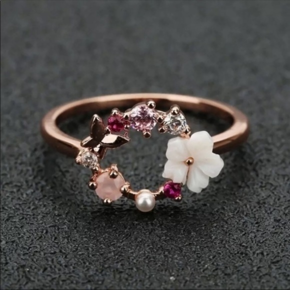 Jewelry - Rose Gold Flower Butterfly Ring New